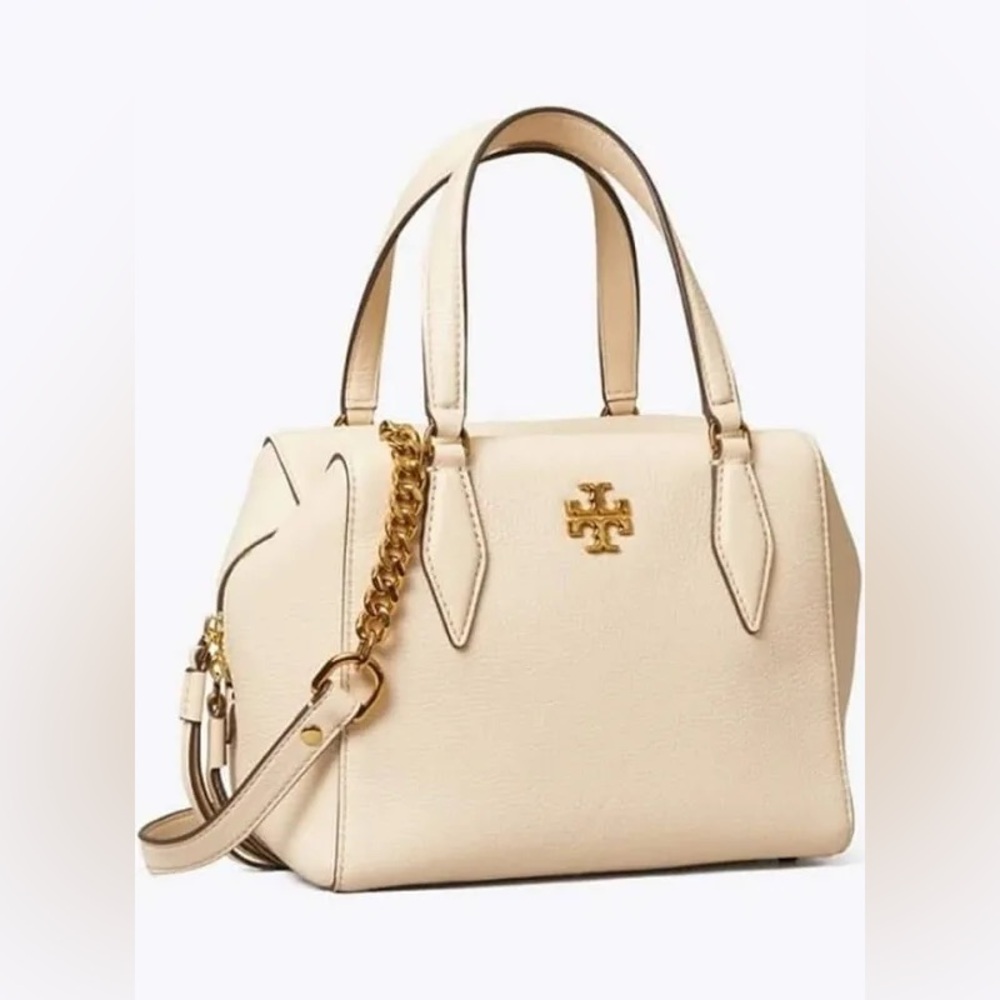 Tory Burch Kira Pebbled Leather Satchel in Cream